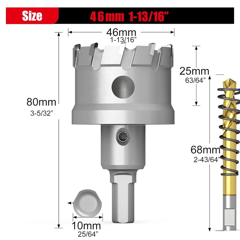 GSTK Upgrade Heavy Duty Carbide Hole Saw,Metal Steel Hole Saw Drill Bit,TCT Hole Cutter-Alloy Hardness Upgrade, Life Upgrade,Use for Stainless Steel, mild Steel, Iron, Copper,etc (46mm|1-13/16") - Image 2